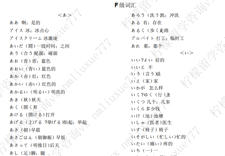 J-TEST F级词汇